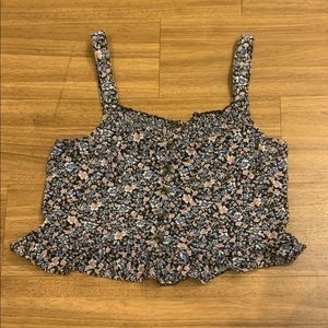 AE Smocked Button Front Crop Top